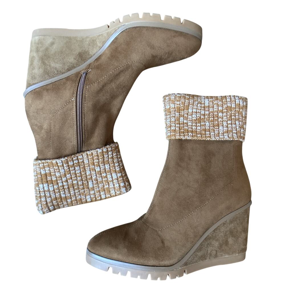 Donald Pliner Sindie Knit Cuff Suede Wedge Booties